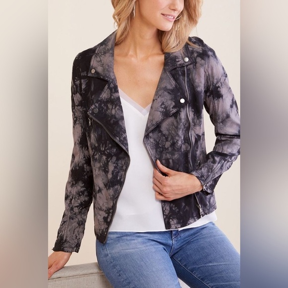 Evereve Jackets & Blazers - Evereve Marrakech Amber Tie Dye Moto Jacket in Black/White Size S